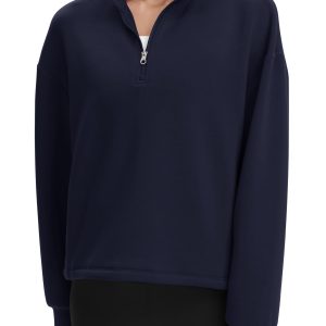 COCOMARTS Womens Sweatshirts Half Zip Pullover Drawstring Waist Sweaters Quarter Zipper Hoodies 2025 Fall Winter Fashion Clothes Outfit Navy Blue Small