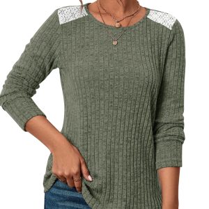 COCOMARTS Womens Long Sleeve Crewneck Shirts Loose Fit Dressy Casual Tunic Tops Sweater 2025 Fall Winter Lightweight Clothes Army Green X- Large