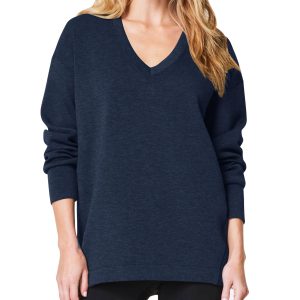 COCOMARTS Womens V Neck Sweatshirts Long Sleeve Casual Shirts Pullover Comfy Tunic Tops 2025 Fall Fashion Outfits Clothes Navy Blue Large